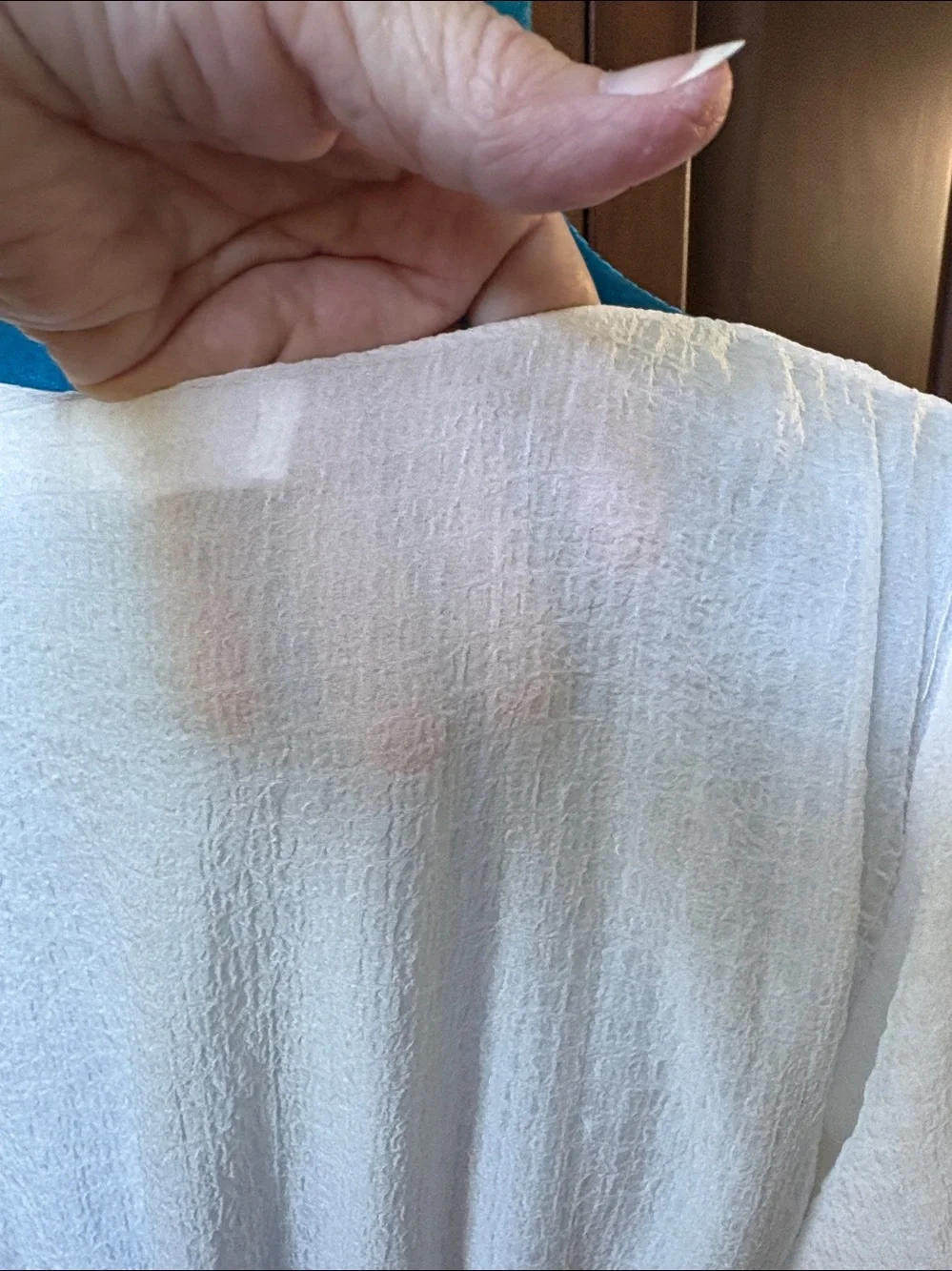 ASTR  Sheer Textured V-Neck Peplum Blouse with Puff Sleeves  white   lined  NWOT